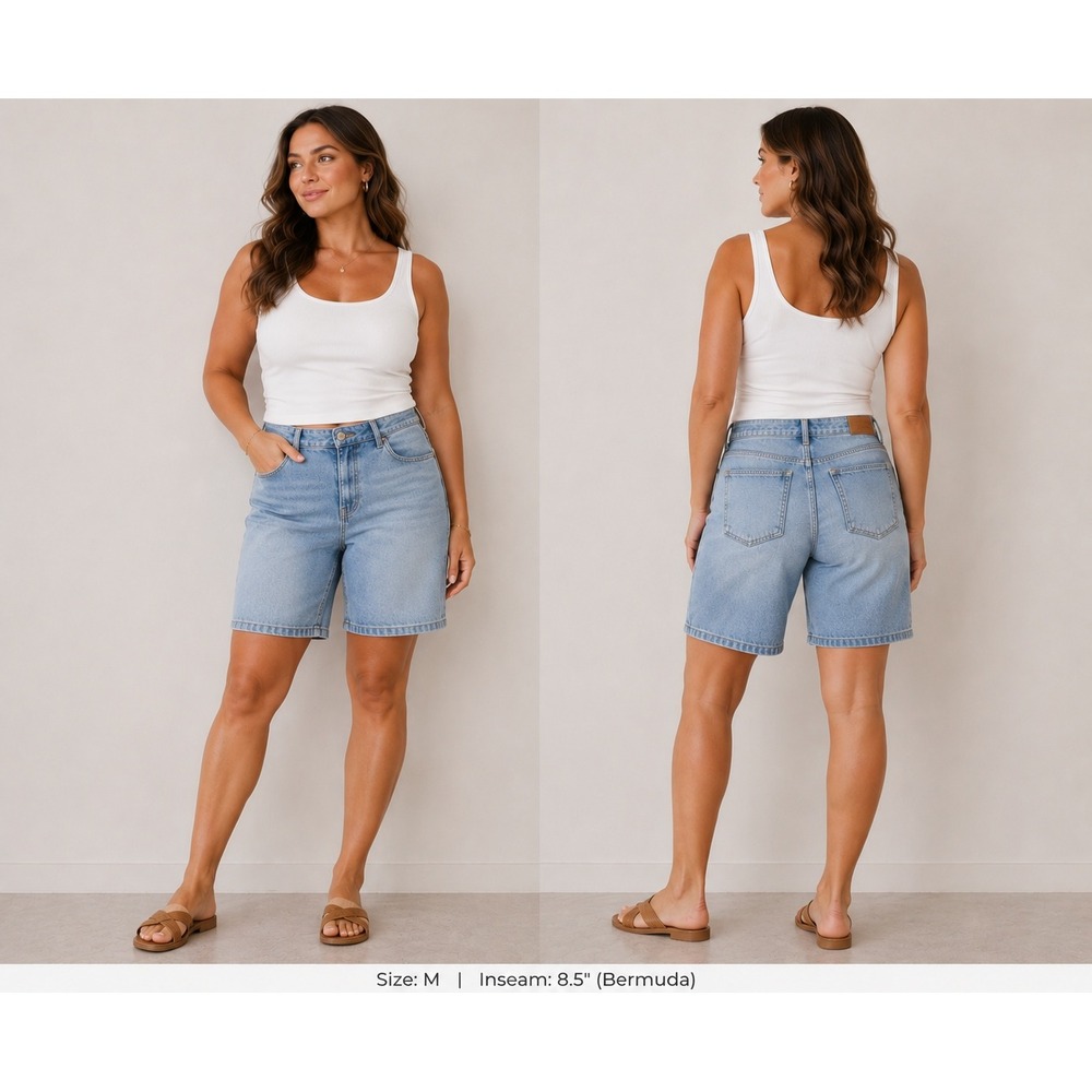 Unbranded Denim Bermuda Shorts Women Size M Light Blue High Rise Relaxed Jorts